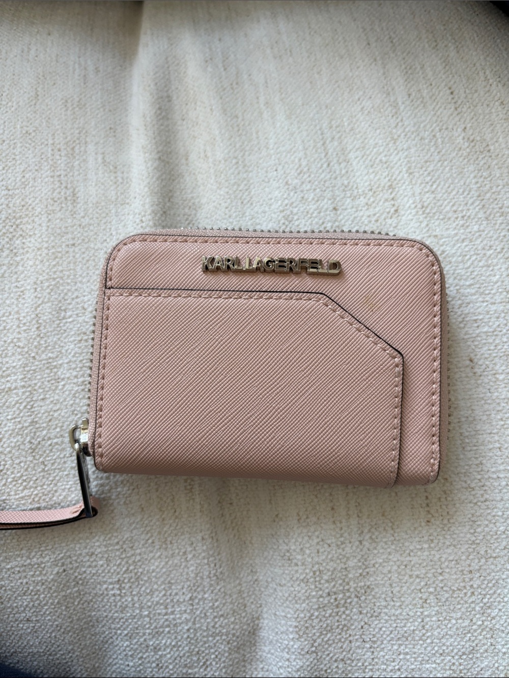 Karl Lagerfeld Powder Pink Zip-Around Card Wallet with Logo
